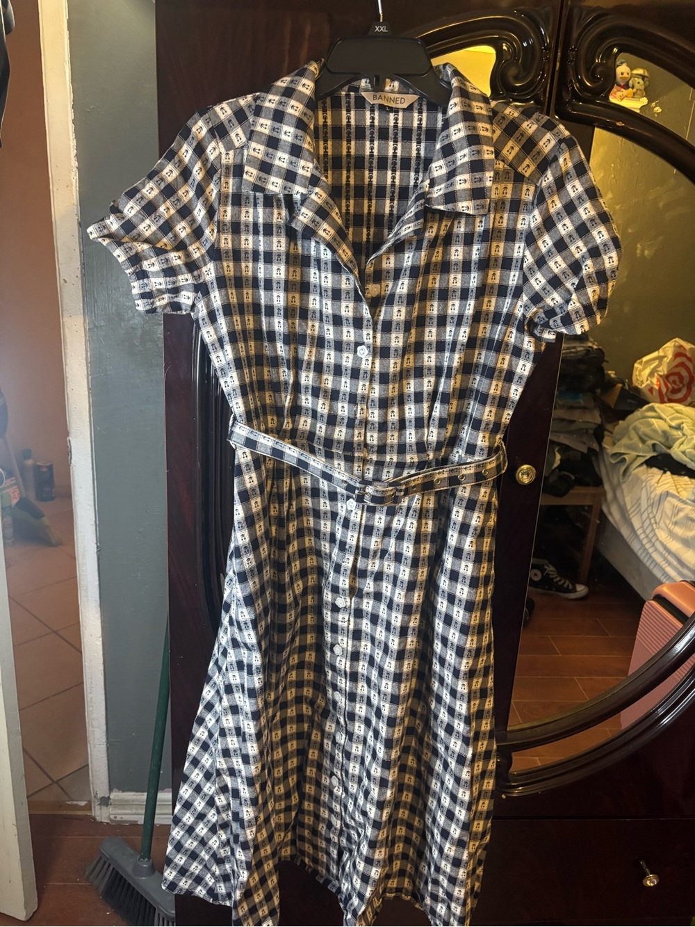 Banned Retro Navy & White Plaid Midi Shirt Dress
